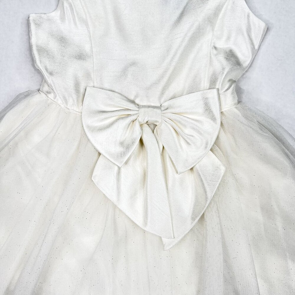 Zunie Stunning Satin Tule Fit & Flare Off-White Bow Tule Party Dress Size 6 - Picture 5 of 8